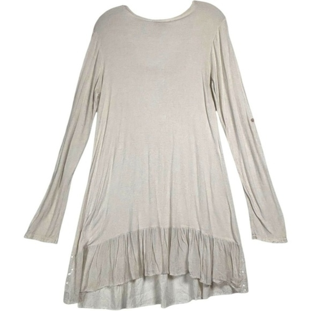 Scandal Made in Italy Cream Long Sleeve Top Sequin‎ Ruffle Hem Lagenlook Size M - Picture 6 of 6
